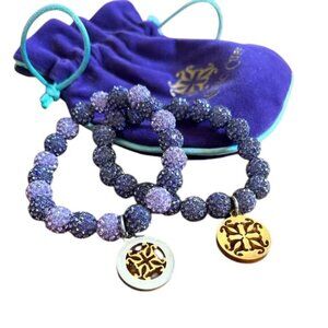 Gorgeous Set of Two Purple Rhinestone Stretch Logo Bracelets Rustic Cuff